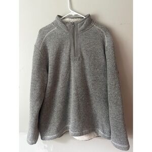 Orvis Mens XL Grey Sherpa Lined Quarter Zip Textured Knit Fleece Pullover